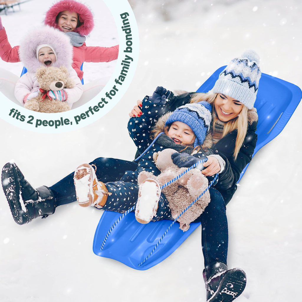 Kids Plastic Snow Sled with Pull Rope and Handles, Blue Z5414