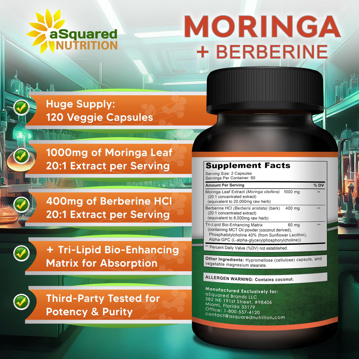 Moringa with Berberine Supplement 120 Capsules N3814