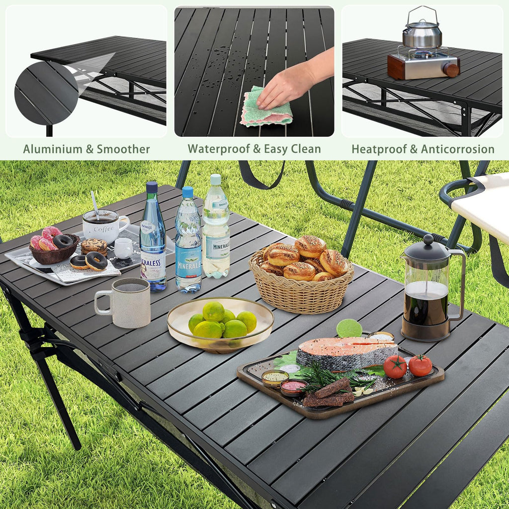 Large Folding Aluminum Camping Table with Storage and Carry Bag G510