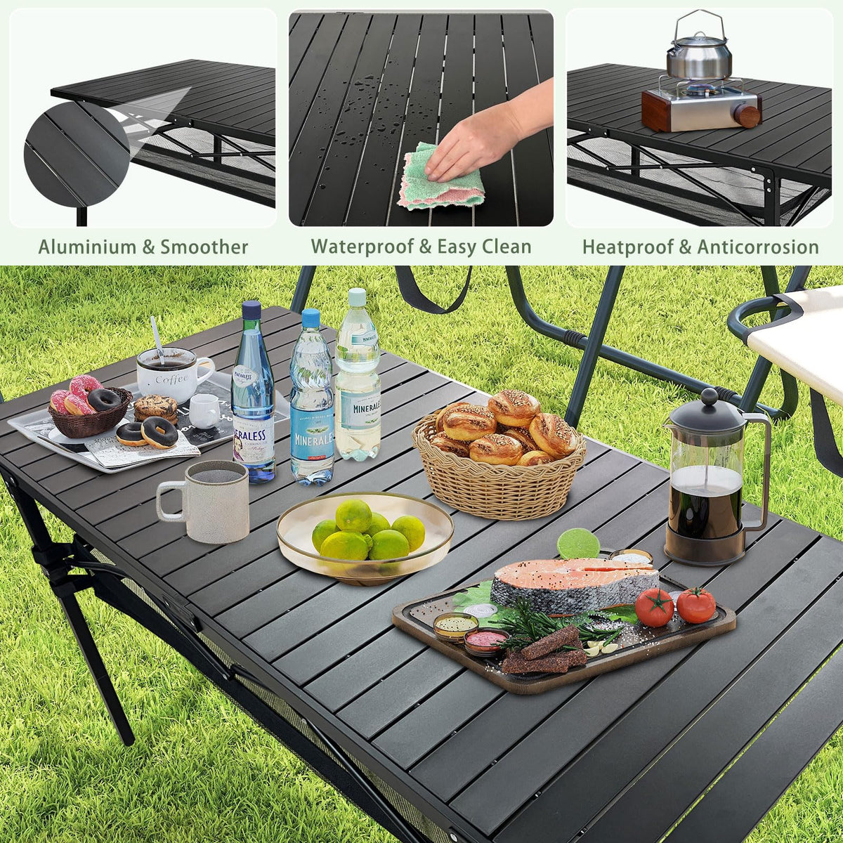 Large Folding Aluminum Camping Table with Storage and Carry Bag G510