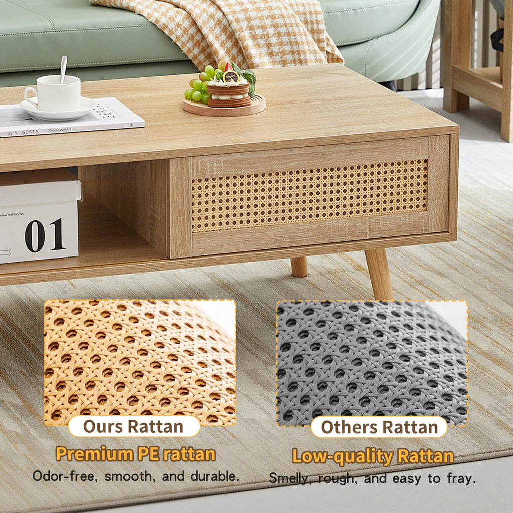 Rattan Coffee Table with Sliding Door Storage F82585