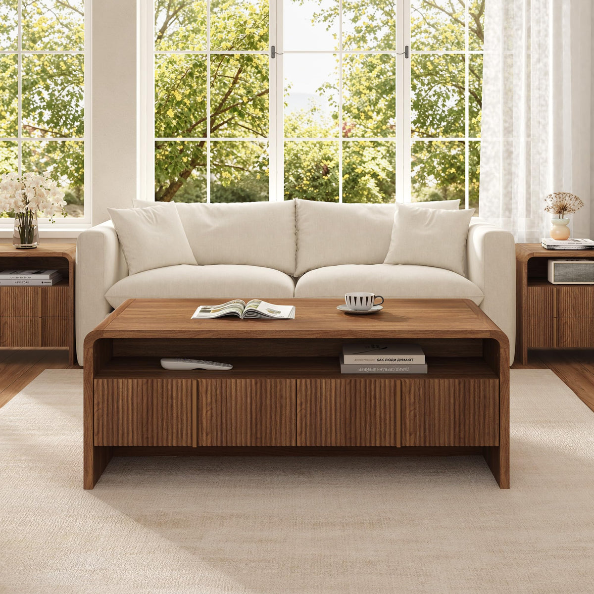 Fluted Coffee Table with Storage X50174