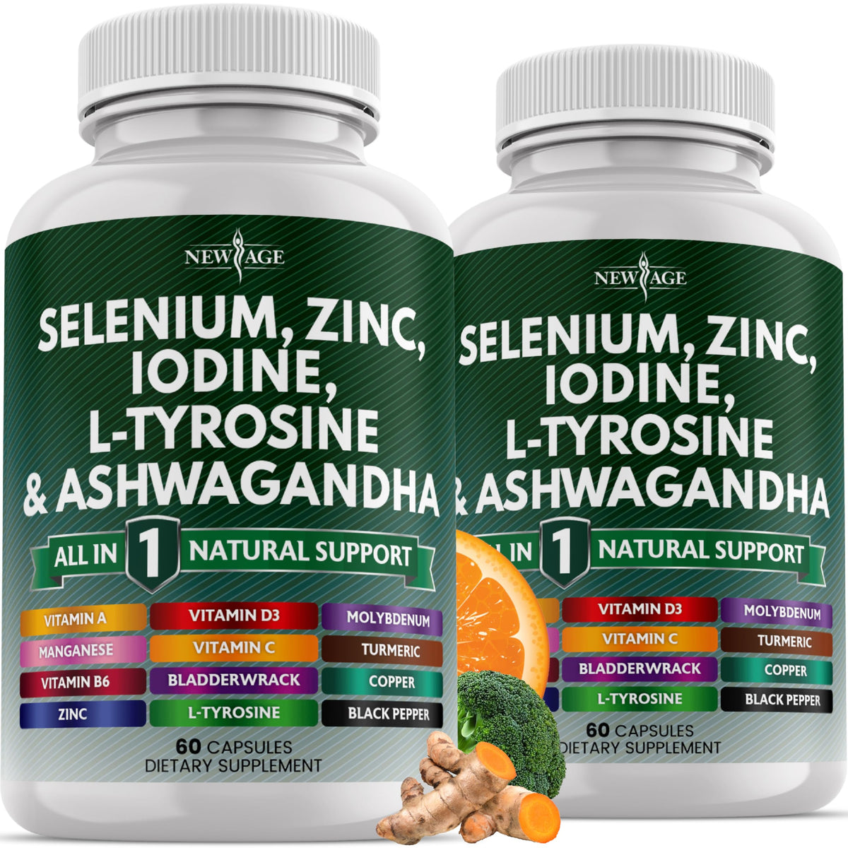 Selenium Zinc Iodine L Tyrosine Ashwagandha Supplement 120 Count T41441
