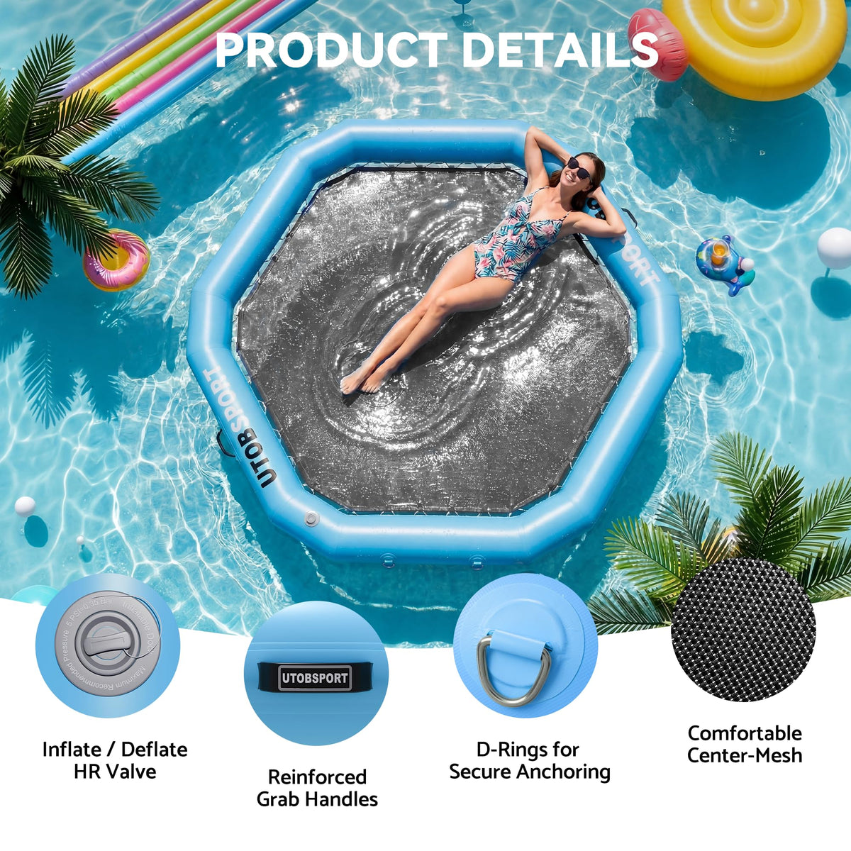 Inflatable Water Hammock Floating Platform with Cupholder X13038