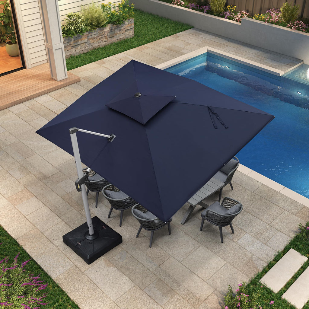 Navy Blue 9' X 12' Patio Cantilever Umbrella with Base D890