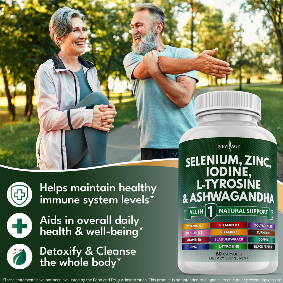 Selenium Zinc Iodine L Tyrosine Ashwagandha Supplement 120 Count T41441