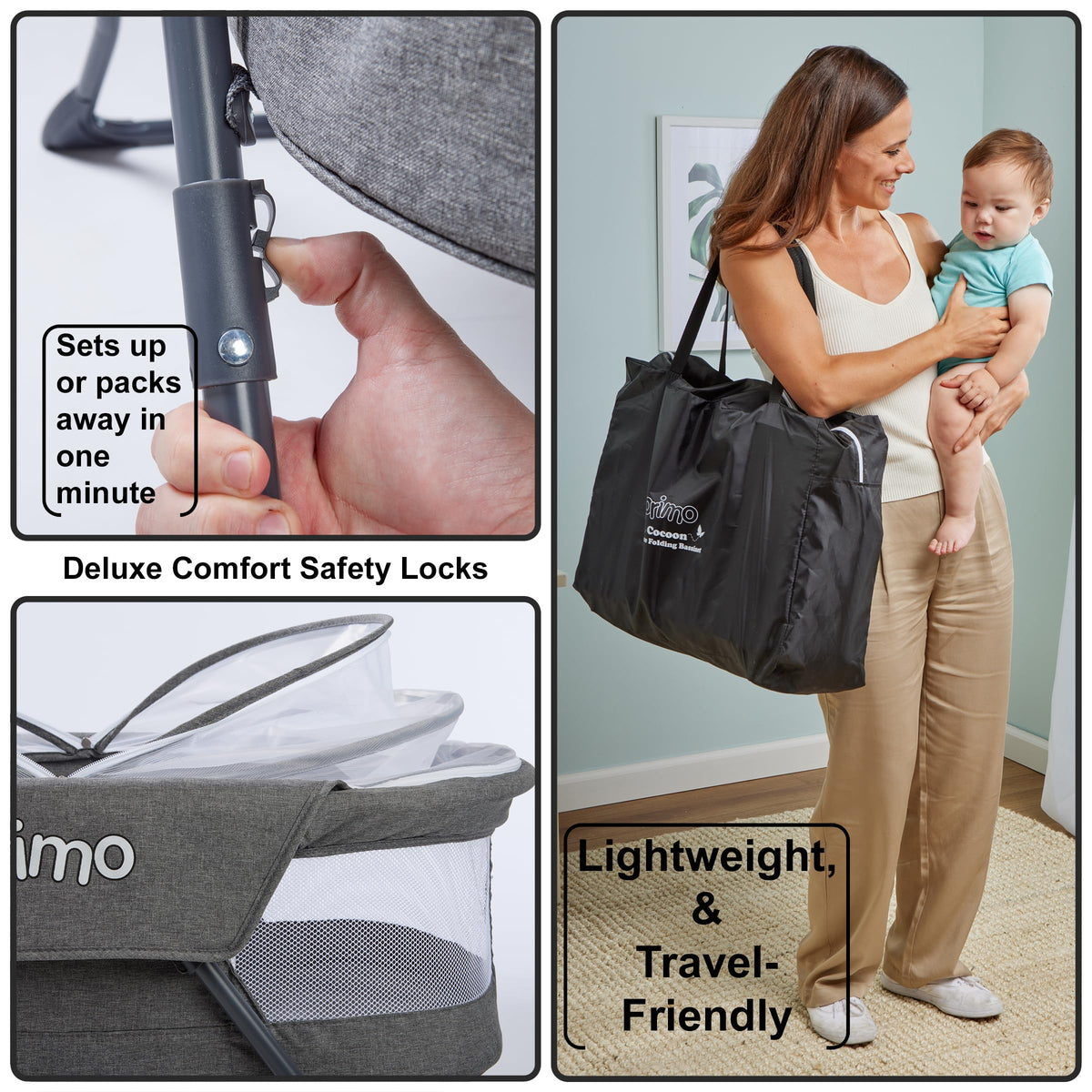 Lightweight Folding Travel Bassinet with Mesh Canopy and Carrying Tote Bag J81615