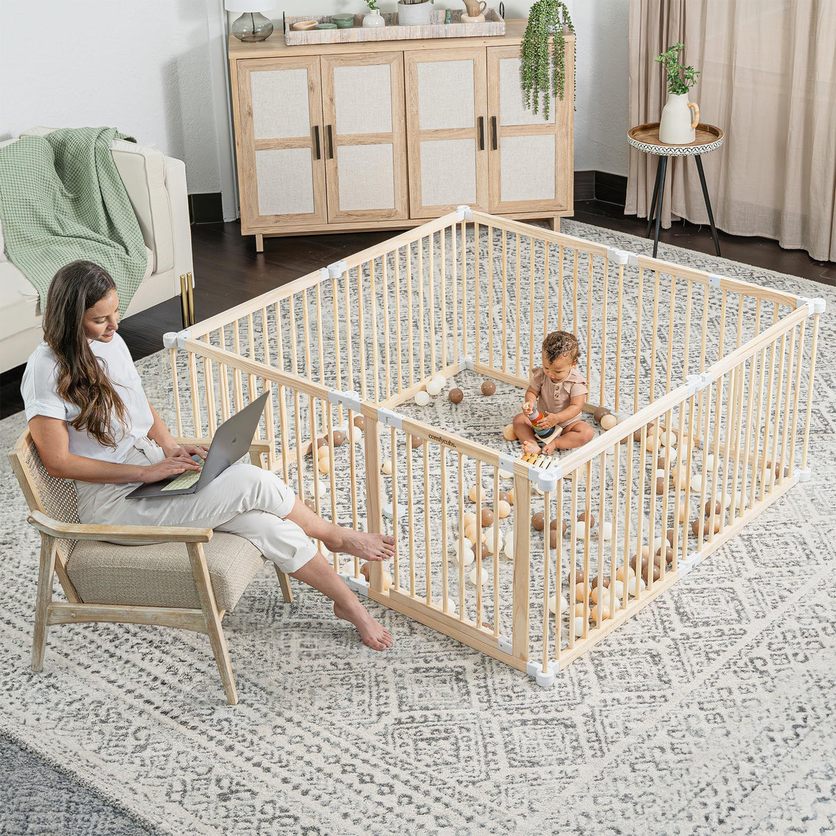 Foldable Playpen Light Wood White G57728